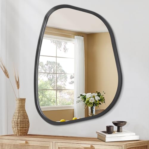 Miroir Asymétrique Noir en Bois Moderne Miroir Asymétrique Noir en Bois Moderne