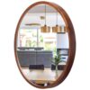Miroir Mural Rond en Bois de Noyer