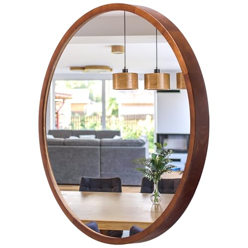 Miroir Mural Rond en Bois de Noyer Miroir Mural Rond en Bois de Noyer