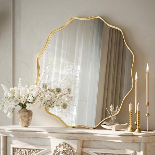 Miroir rond doré 60 cm avec cadre ondulé Miroir rond doré 60 cm avec cadre ondulé