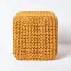 Pouf carré tressé en tricot jaune Pouf carré tressé en tricot jaune