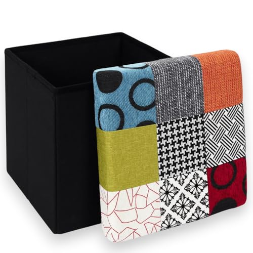 Pouf de Rangement Pliable Patchwork 38 cm