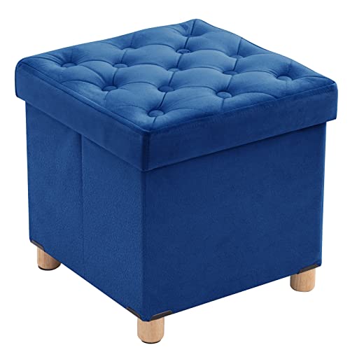 Pouf Rangement Pliable en Velours Bleu Pouf Rangement Pliable en Velours Bleu