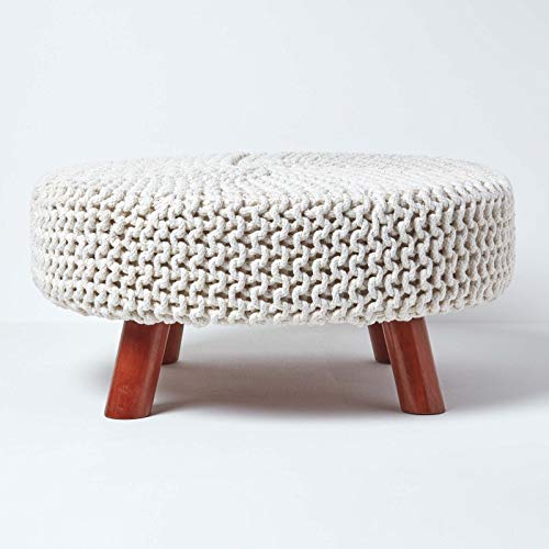 Pouf Tressé en Tricot avec Pieds en Bois Pouf Tressé en Tricot avec Pieds en Bois