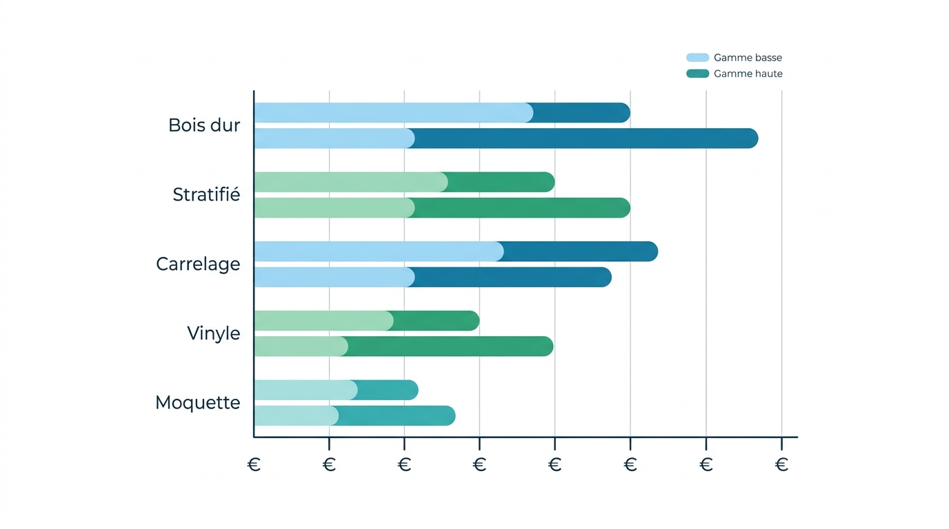 Infographie comparant les budgets de cinq types de revêtements de sol en euros