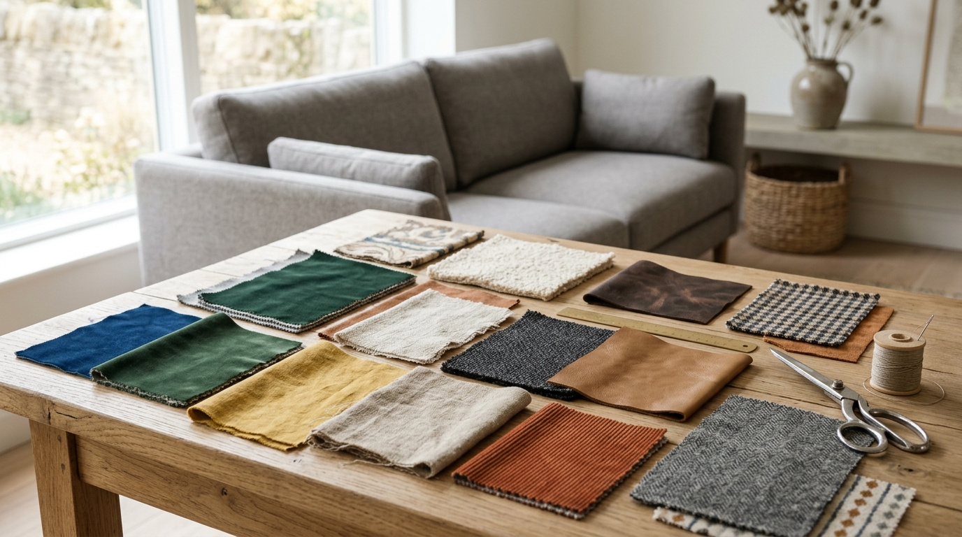 Échantillons de tissus variés velours lin et cuir pour retapisser un canapé Échantillons de tissus variés velours lin et cuir pour retapisser un canapé