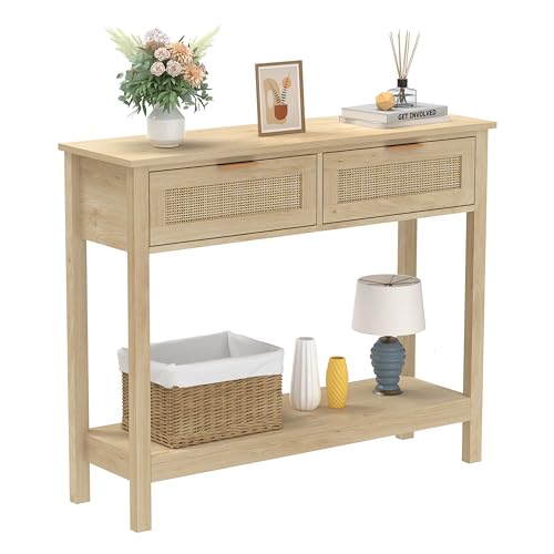 Table console Boho en rotin avec tiroirs Table console Boho en rotin avec tiroirs