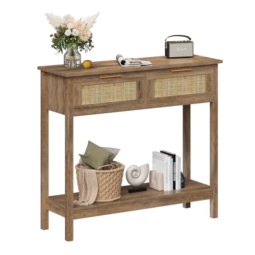 Table console en rotin et bois Table console en rotin et bois