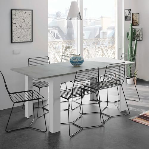 Table Extensible Midland en Ciment et Blanc Table Extensible Midland en Ciment et Blanc
