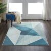Tapis Géométrique Moderne Antidérapant Bleu Gris