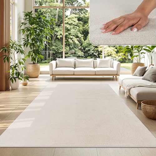 Tapis Poil Ras Monochrome Crème 160x220 cm Tapis Poil Ras Monochrome Crème 160x220 cm