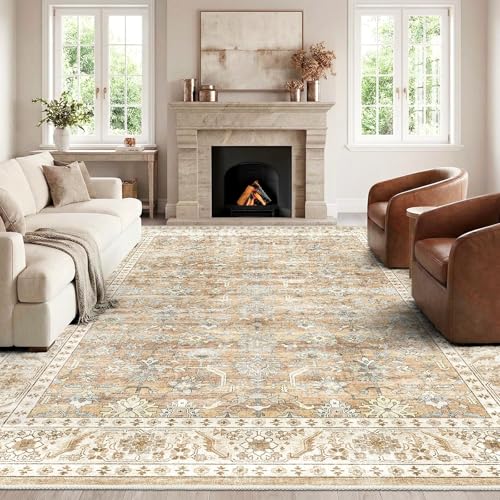 Tapis Vintage Beige Marron Lavable 160x230 cm Tapis Vintage Beige Marron Lavable 160x230 cm
