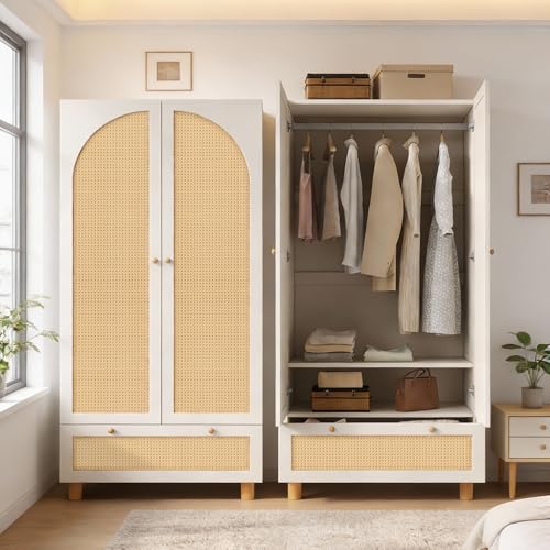 Armoire de Chambre en Rotin Blanc à 2 Portes Armoire de Chambre en Rotin Blanc à 2 Portes