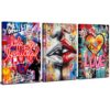 Art Mural Banksy Graffiti Coloré 3 Pièces Art Mural Banksy Graffiti Coloré 3 Pièces