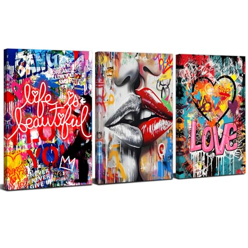 Art Mural Banksy Graffiti Coloré 3 Pièces Art Mural Banksy Graffiti Coloré 3 Pièces