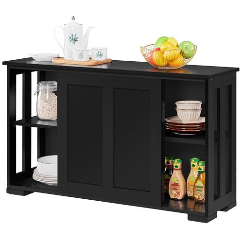 Buffet Réglable avec Portes Coulissantes Noir