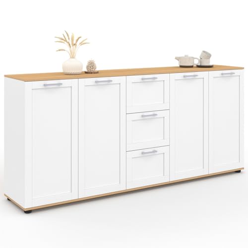 Buffet VITO XXL 4 Portes Blanc et Bois