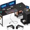 Bureau d'Angle avec Tiroirs et Prises USB