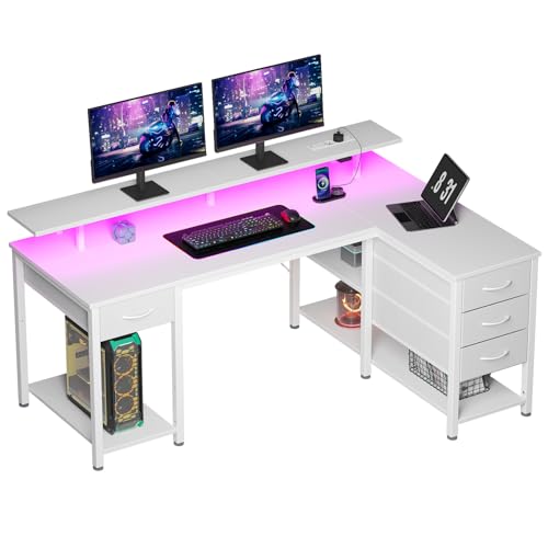 Bureau d'Angle en L avec LED et USB