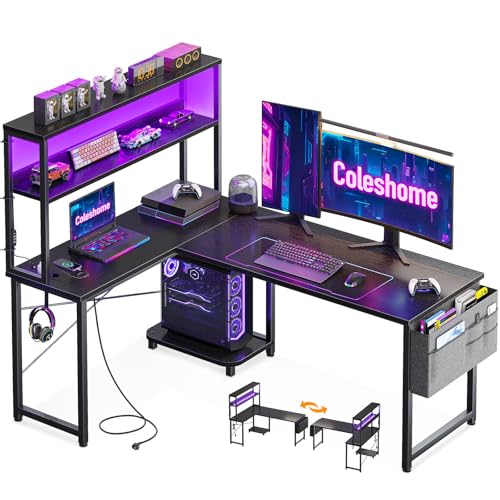 Bureau Gaming Angle LED avec Rangement