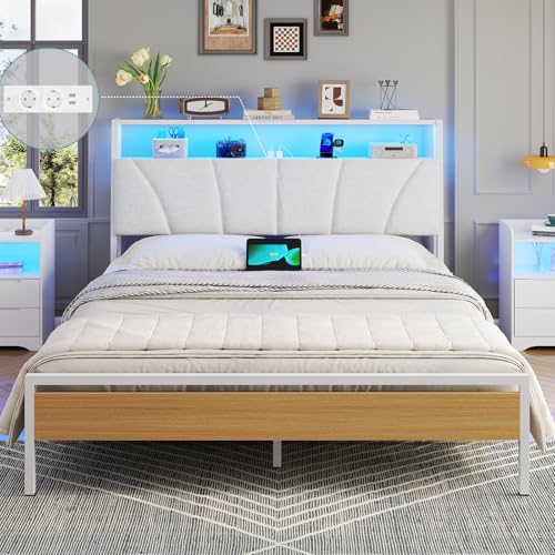 Cadre de Lit 140x190 avec LED et Rangement