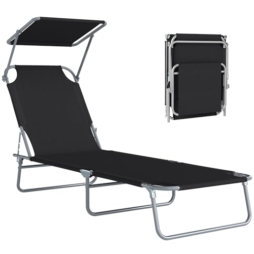 Chaise Longue Pliable avec Auvent Réglable Chaise Longue Pliable avec Auvent Réglable