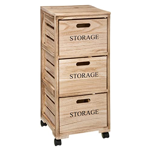 Chiffonnier 3 Tiroirs en Bois sur Roues