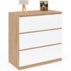 Commode 3 tiroirs TOMI en Hêtre et Blanc Commode 3 tiroirs TOMI en Hêtre et Blanc
