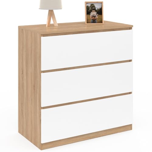 Commode 3 tiroirs TOMI en Hêtre et Blanc Commode 3 tiroirs TOMI en Hêtre et Blanc