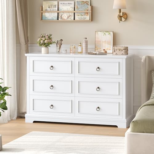 Commode à 6 Tiroirs en Bois Blanc Commode à 6 Tiroirs en Bois Blanc