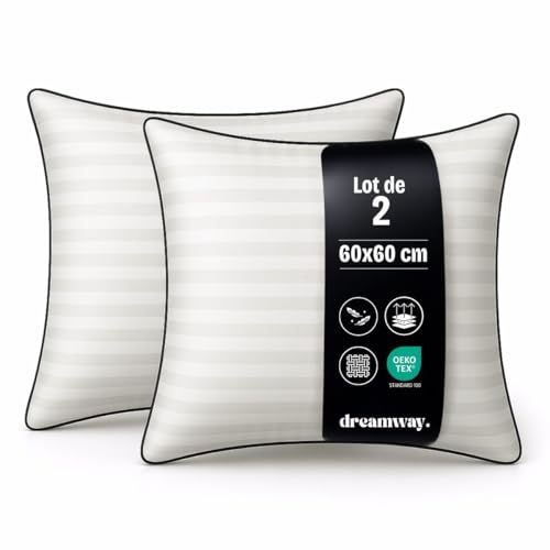 DREAMWAY Lot de 2 Oreillers Carrés 60x60 cm DREAMWAY Lot de 2 Oreillers Carrés 60x60 cm