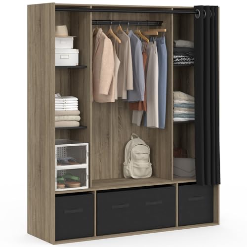 Dressing Penderie DIANE avec Rideau Noir Dressing Penderie DIANE avec Rideau Noir