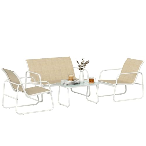 Ensemble de Jardin 4 Pièces Kaki et Blanc Ensemble de Jardin 4 Pièces Kaki et Blanc