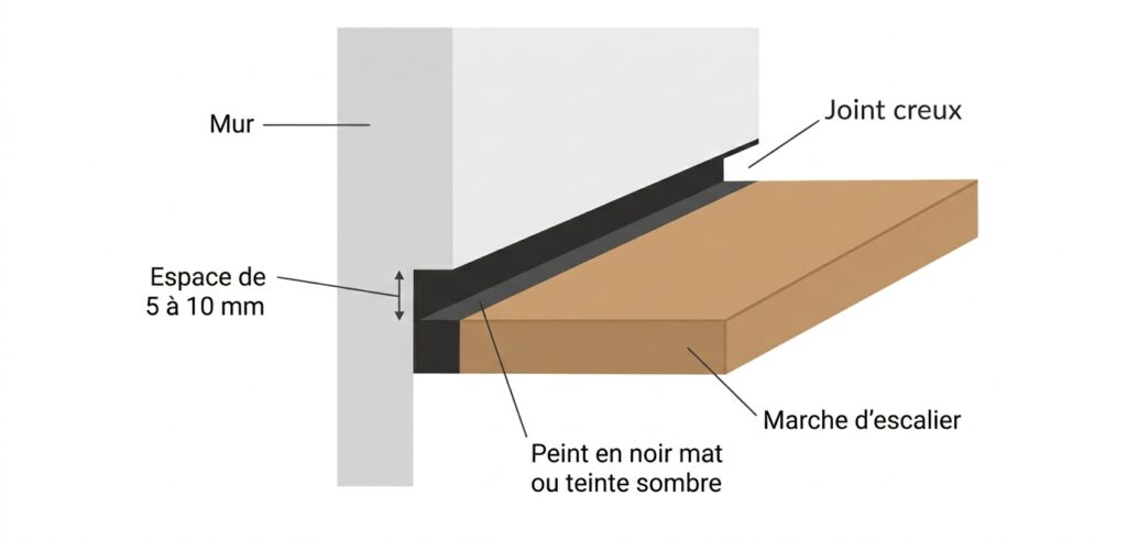 Joint creux noir entre mur et marche d'escalier Joint creux noir entre mur et marche d'escalier