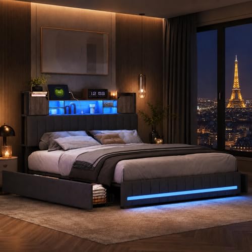 Lit 140x200 avec Sommier LED et USB