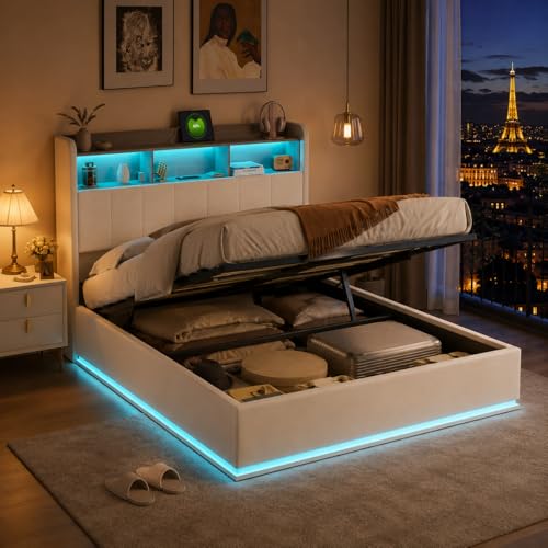 Lit Coffre Éclairé avec Rangement Intégré