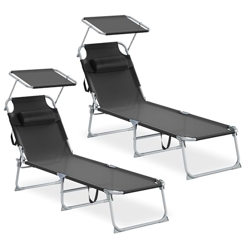 Lot de 2 Chaises Longues Pliantes Noir Lot de 2 Chaises Longues Pliantes Noir