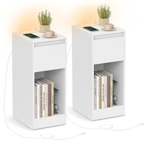 Lot de 2 Tables de Chevet Étroites Lot de 2 Tables de Chevet Étroites