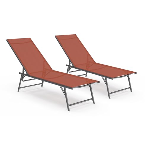 Lot de 2 Transats Inclinables en Acier Lot de 2 Transats Inclinables en Acier