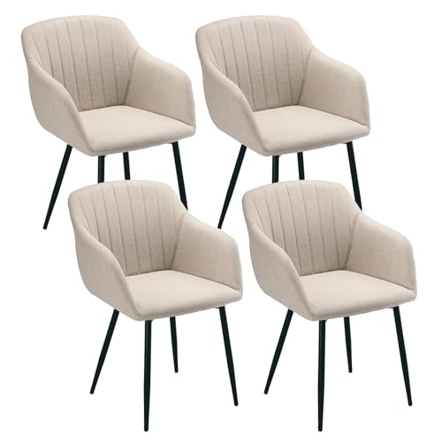 Lot de 4 Chaises Fauteuils Beige avec Accoudoirs Lot de 4 Chaises Fauteuils Beige avec Accoudoirs