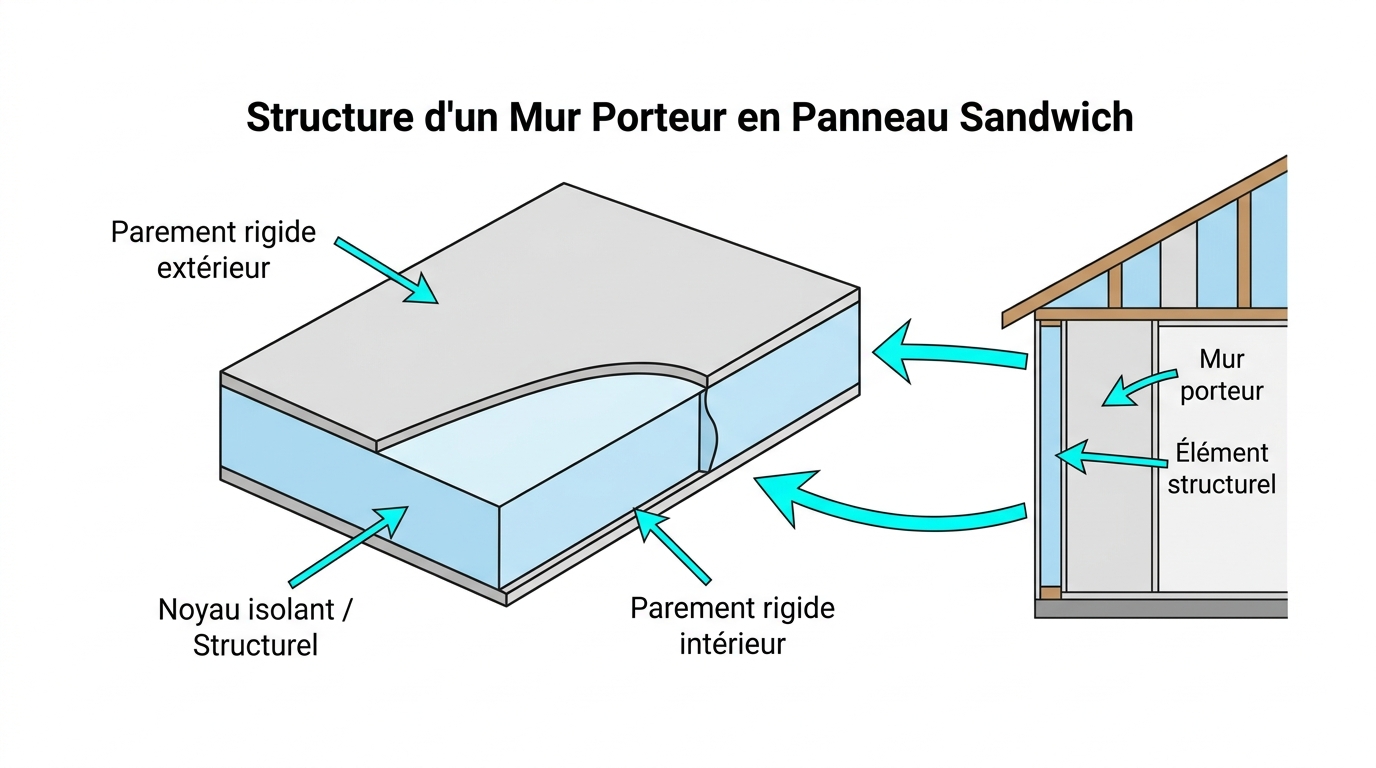 Structure d'un mur porteur en panneau sandwich Structure d'un mur porteur en panneau sandwich