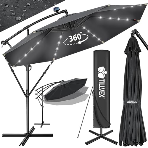 Parasol déporté LED solaire 3M avec manivelle