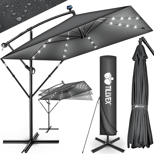 Parasol déporté solaire LED 330cm