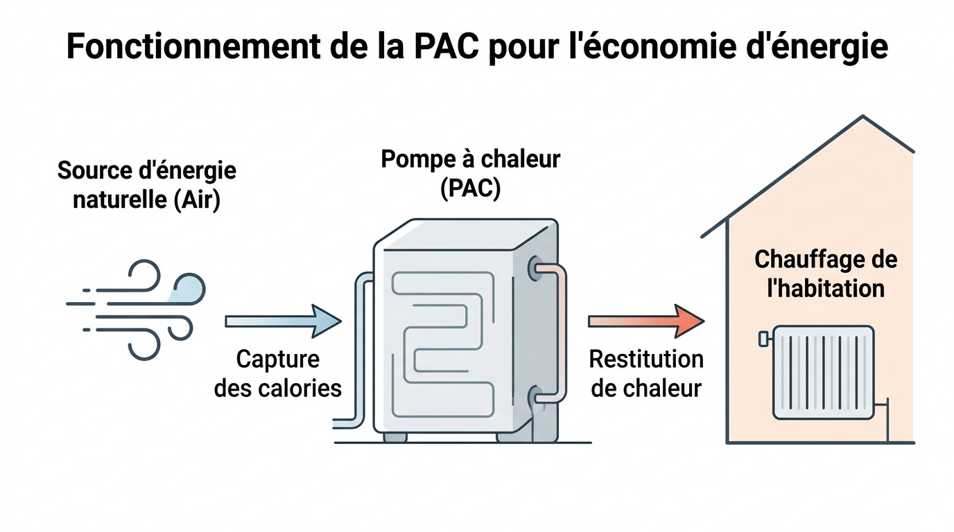 Fonctionnement pompe à chaleur efficace pour économiser l'énergie
