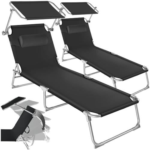 Set de 2 Chaises Longues Pliantes Noires Set de 2 Chaises Longues Pliantes Noires