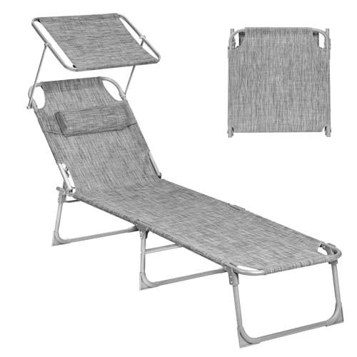 SONGMICS Chaise Longue Pliable avec Pare-soleil SONGMICS Chaise Longue Pliable avec Pare-soleil