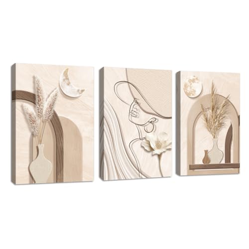 Tableau Abstrait Plantes Géométriques en 3 Panneaux Tableau Abstrait Plantes Géométriques en 3 Panneaux