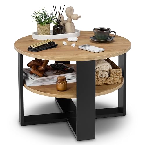 Table Basse Ronde 70 cm avec Étagère Table Basse Ronde 70 cm avec Étagère