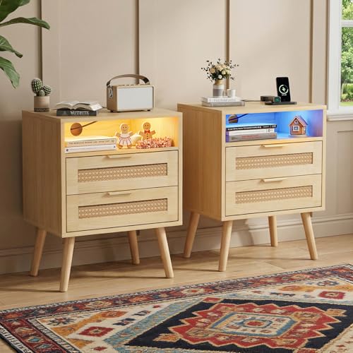 Table de Chevet Lot de 2 avec Lumière Table de Chevet Lot de 2 avec Lumière