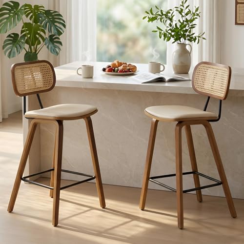 Tabourets de Bar en Bois et Rotin Tabourets de Bar en Bois et Rotin